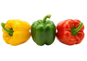 Three bell peppers in a row isolated on transparent background