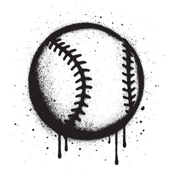 Graffiti Style Baseball Icon with Black Spray Paint and Drips. Street Art Illustration.