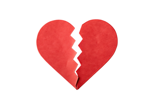 Broken red heart shape isolated on transparent background