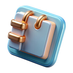 3d realistic blue and gold notebook icon isolated on transparent background