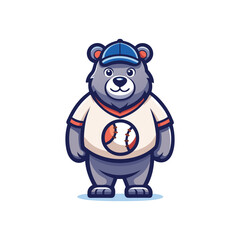 Naklejka premium Flat and Minimal a bear holding a baseball vector illustration