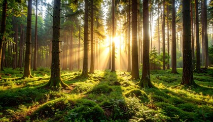 Obraz premium Sunrise in the Pine Forest.