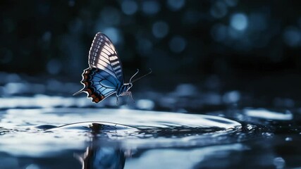 Beautiful butterfly flying over water droplets - Powered by Adobe