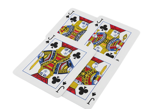 A CloseUp View of Four Playing Cards Kings and Queens of Clubs isolated on transparent baackground