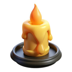 3d realistic melted wax candle with holder isolated on transparent background