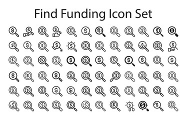 Find funding Icon Set.svg. sketches, logo illustrations, web symbols, outline style pictograms package isolated on white background. Vector graphics. stock illustration...