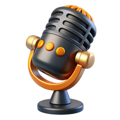 3d retro microphone render isolated on transparent background