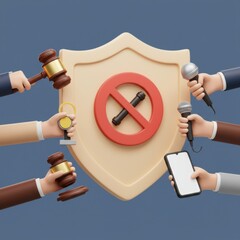 Censorship and Media Control: 3D Illustration of Restricted Speech and Information