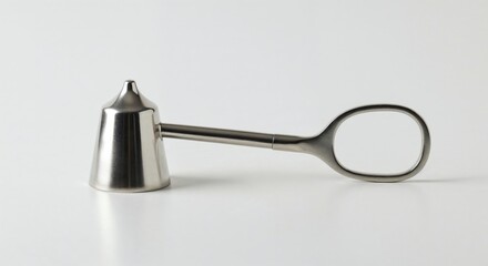 Candle snuffer isolated on white background, metallic tool, minimal centered high-resolution view