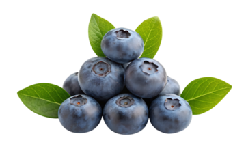 Fresh blueberries with leaves isolated on transparent background