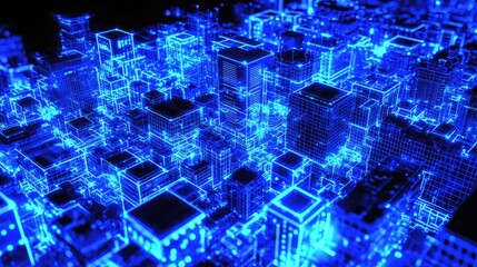 Obraz premium Digital cityscape composed of glowing blue lines.
