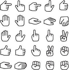 Obraz premium Hand direction icon set line art vector illustration. Different hand direction symbol collection.
