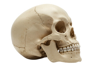 Human skull profile view isolated on transparent background
