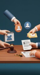 3D Illustration Legal Recruitment Process:  Candidates, Applications, and Legal Judgement