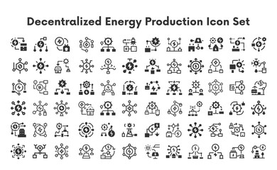 Decentralized Energy Production Icon Set, sketches, logo illustrations, web symbols, outline style pictograms package isolated on white background. Vector graphics. stock illustration...