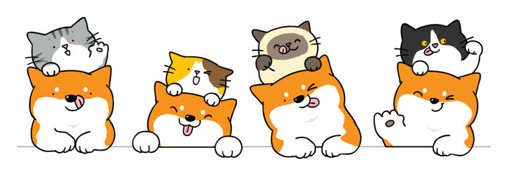 Vector Illustration of Cartoon Dog and Cat Couple Characters on Isolated Bckground. Hand Drawn Vector Illustration.