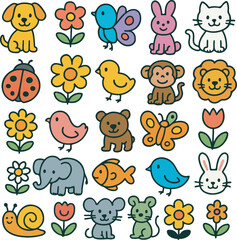Obraz premium Cartoon Icon Set: Colorful and Whimsical Designs for Kids, Crafts, and Creative Projects