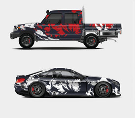 Naklejka premium Abstract Red and White Car and Truck Wraps Designs
