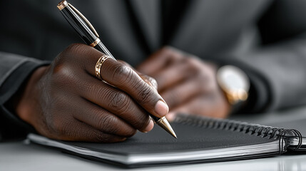 Businessman handwriting meeting notes