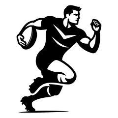 "Powerful Rugby Sport Pictogram: Silhouette Vector Icon Capturing a Player’s Fierce Tackle in Action on the Field"