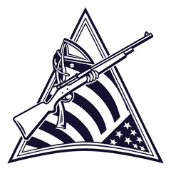 Naklejka premium Patriotic rifle logo over american flag design vector