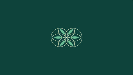 Botanical green infinity loop logo with twin leaves