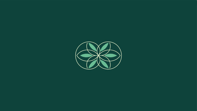 Botanical green infinity loop logo with twin leaves