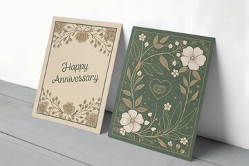Happy Anniversary Floral Cards, Beige and Green Botanical Designs