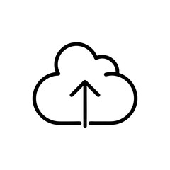 A simple outline of a cloud with an upward arrow inside, on a white background