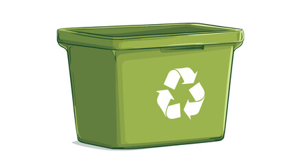 A digital illustration of a rectangular, light green recycling bin with a hinged lid. The bin is depicted from a slightly elevated angle, showcasing its three-dimensional form. 