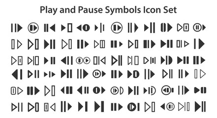 Play and Pause Symbols Icon Set.svg. sketches, logo illustrations, web symbols, outline style pictograms package isolated on white background. Vector graphics. stock illustration...