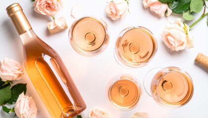 A delightful celebration of love and beauty, featuring a pink floral dessert, a glass of wine, and a bottle of perfume