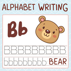 Cute Bear Tracing Alphabet Worksheet for Kids