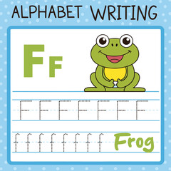 Alphabet Writing Practice Worksheet Featuring a Smiling Frog Illustrating Letter F