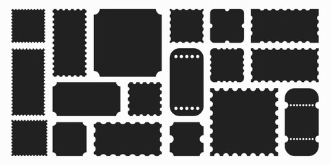 Tickets and coupons, set of empty stickers in retro and vintage elegant style, frames and borders with ticket stabbing. Vector illustration.