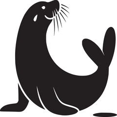 Silhouette of a seal with whiskers looking up and resting on its flippers on a white background © Master