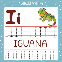 Educational Alphabet Tracing Sheet Featuring a Cute Iguana