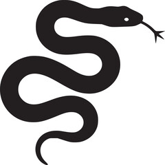 A simple black silhouette of a snake with its tongue sticking out on a white background image