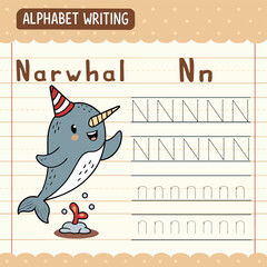 Festive Narwhal Alphabet Tracing Worksheet