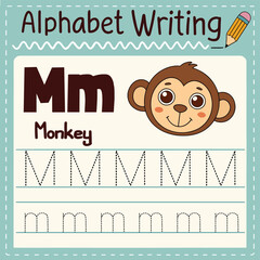 Tracing Practice for the Letter M with a Cute Monkey