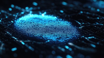 Digital fingerprint graphic displayed on a technological surface.