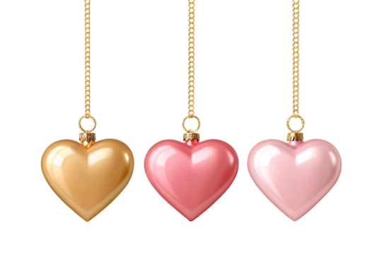 Three hanging heart ornaments isolated on transparent background - Powered by Adobe