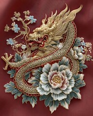 Chinese dragon on elegant brocade surface high resolution picture