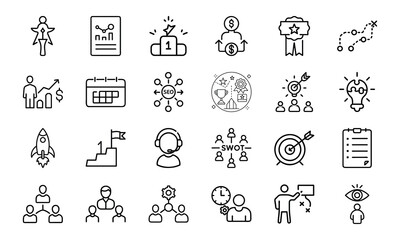 Business and success icons illustrative vector set depicting goals achievements and growth