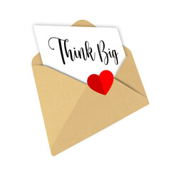 think big,Open envelope, letter with heart, Romantic design illustration