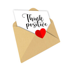 think positive ,Open envelope, letter with heart, Romantic design illustration
