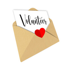 Volunteer,Open envelope, letter with heart, Romantic design illustration