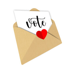 vote ,Open envelope, letter with heart, Romantic design illustration