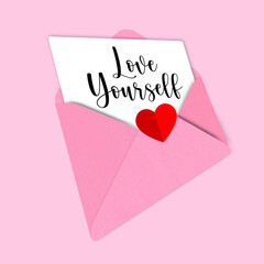 love yourself,Open envelope, letter with heart, Romantic design illustration