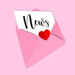 news ,Open envelope, letter with heart, Romantic design illustration